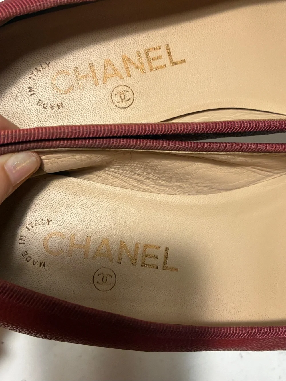 CHANEL Red caviar Leather Ballet Flats with Bow Detail